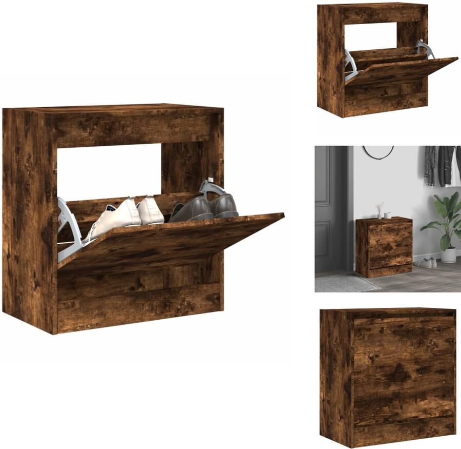 VidaXL Schoenenrek Schoenenrekken Opbergrek Voor Schoenen Schoenenstellage Schoenenkast 60x34x63 5 cm bewerkt hout gerookt eikenkleurig