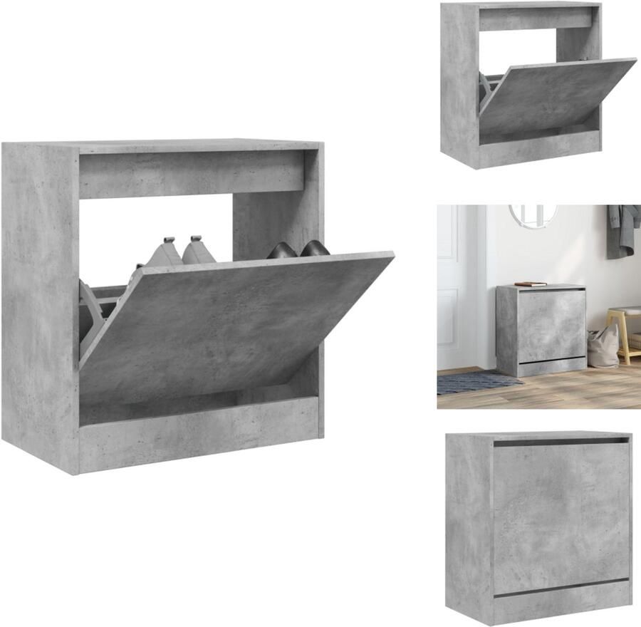 VidaXL Schoenenrek Schoenenrekken Opbergrek Voor Schoenen Schoenenstellage Schoenenkast 60x34x63 5 cm bewerkt hout betongrijs