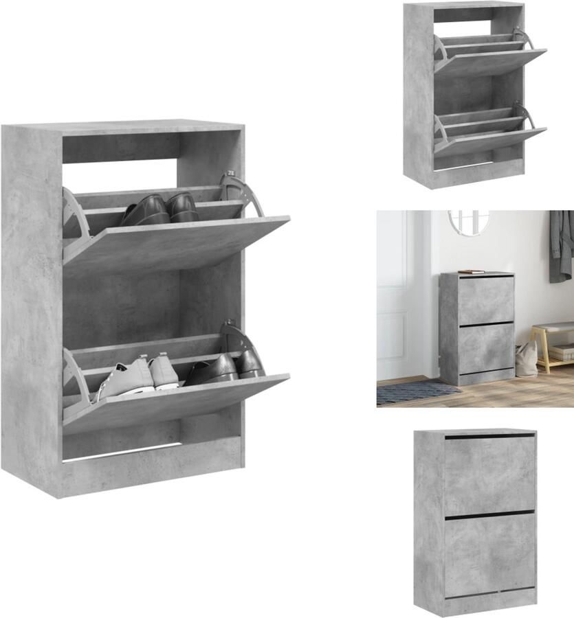 VidaXL Schoenenrek Schoenenrekken Opbergrek Voor Schoenen Schoenenstellage Schoenenkast 60x34x96 5 cm bewerkt hout betongrijs
