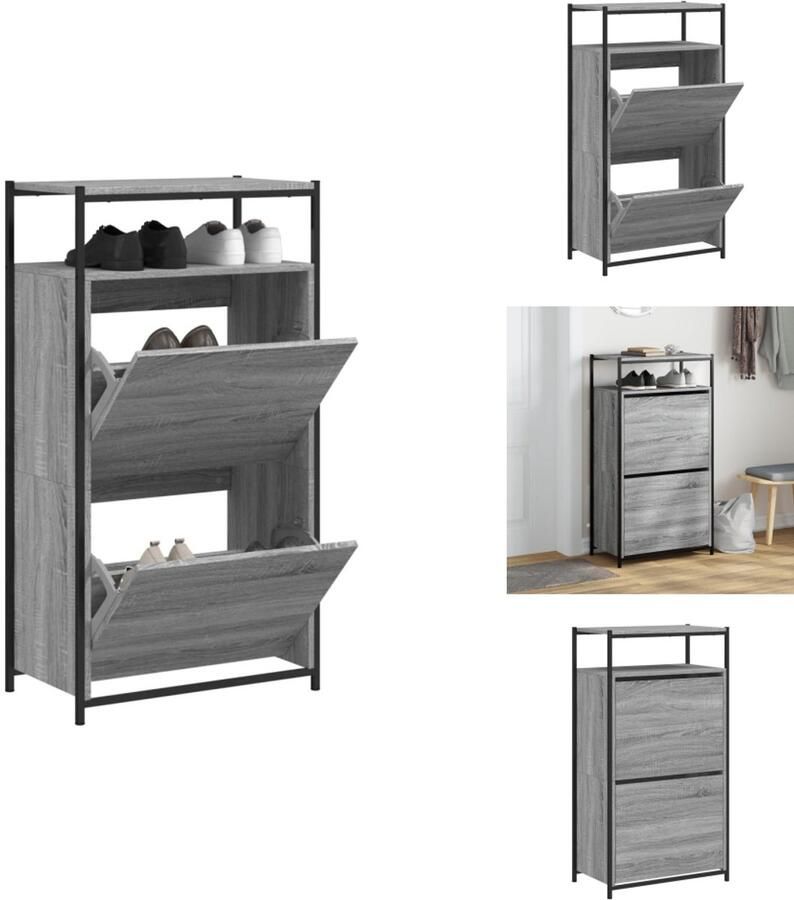 VidaXL Schoenenrek Schoenenrekken Opbergrek Voor Schoenen Schoenenstellage Schoenenkast 60x34x112 cm bewerkt hout grijs sonoma eikenkleur