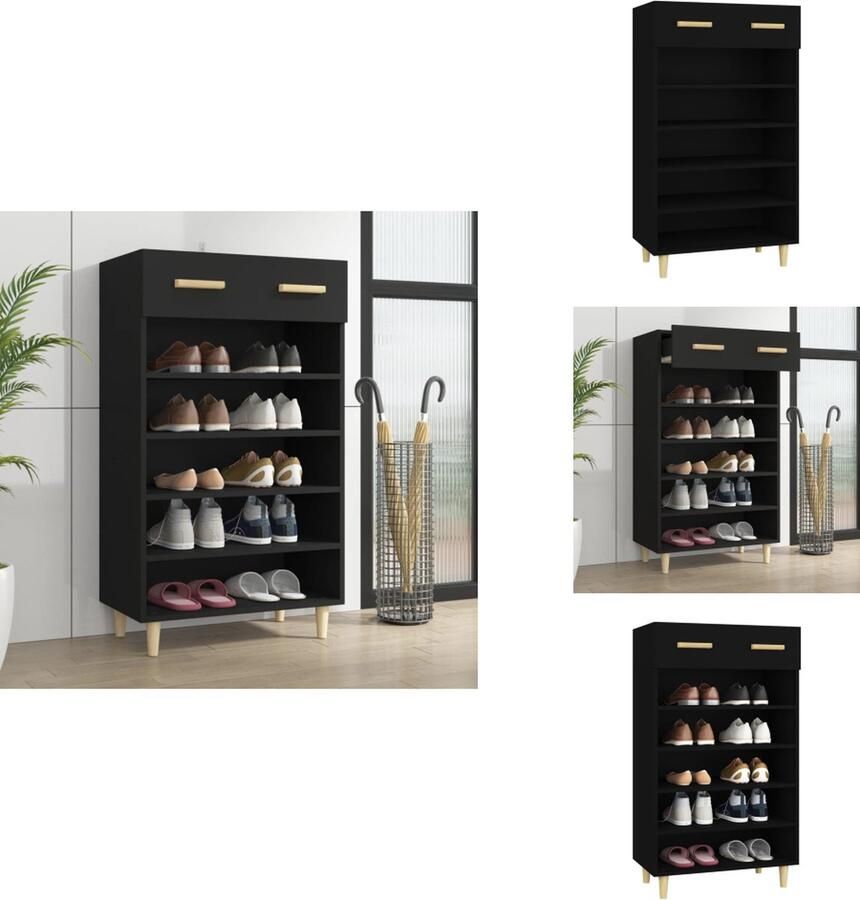 VidaXL Schoenenrek Schoenenrekken Opbergrek Voor Schoenen Schoenenstellage Schoenenkast 60x35x105 cm bewerkt hout zwart