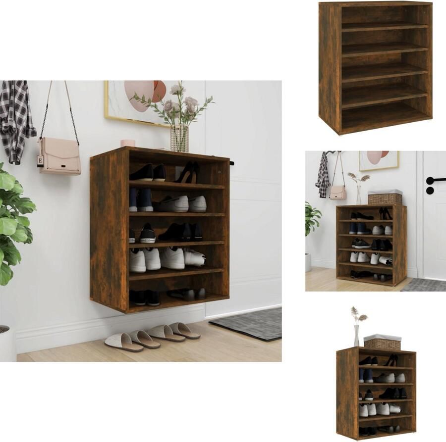 VidaXL Schoenenrek Schoenenrekken Opbergrek Voor Schoenen Schoenenstellage Schoenenkast 60x35x70 cm bewerkt hout gerookt eikenkleurig
