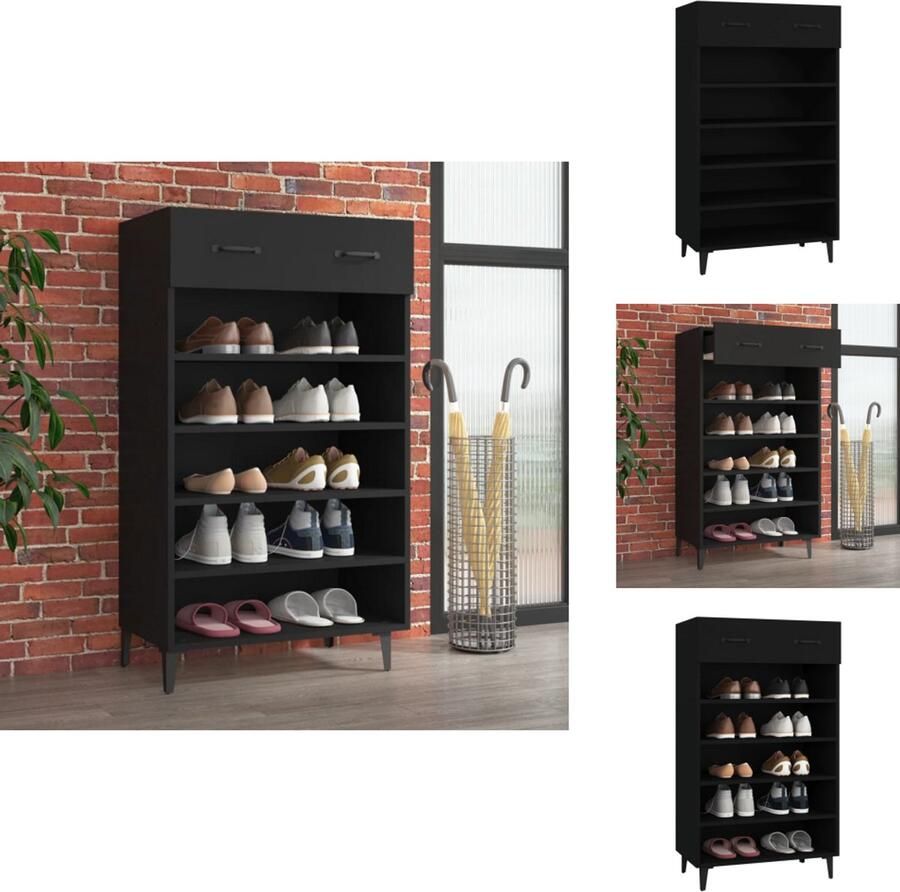 VidaXL Schoenenrek Schoenenrekken Opbergrek Voor Schoenen Schoenenstellage Schoenenkast 60x35x105 cm bewerkt hout zwart