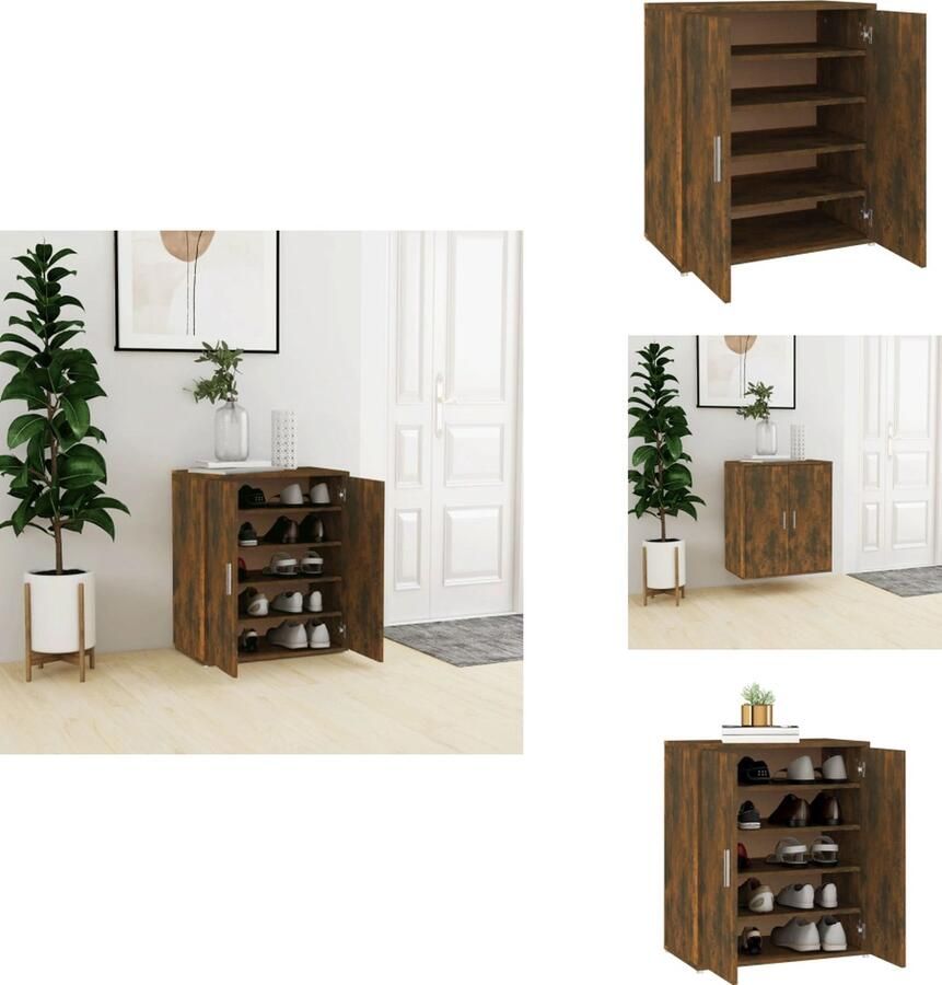 VidaXL Schoenenrek Schoenenrekken Opbergrek Voor Schoenen Schoenenstellage Schoenenkast 60x35x70 cm bewerkt hout gerookt eikenkleurig - Foto 2