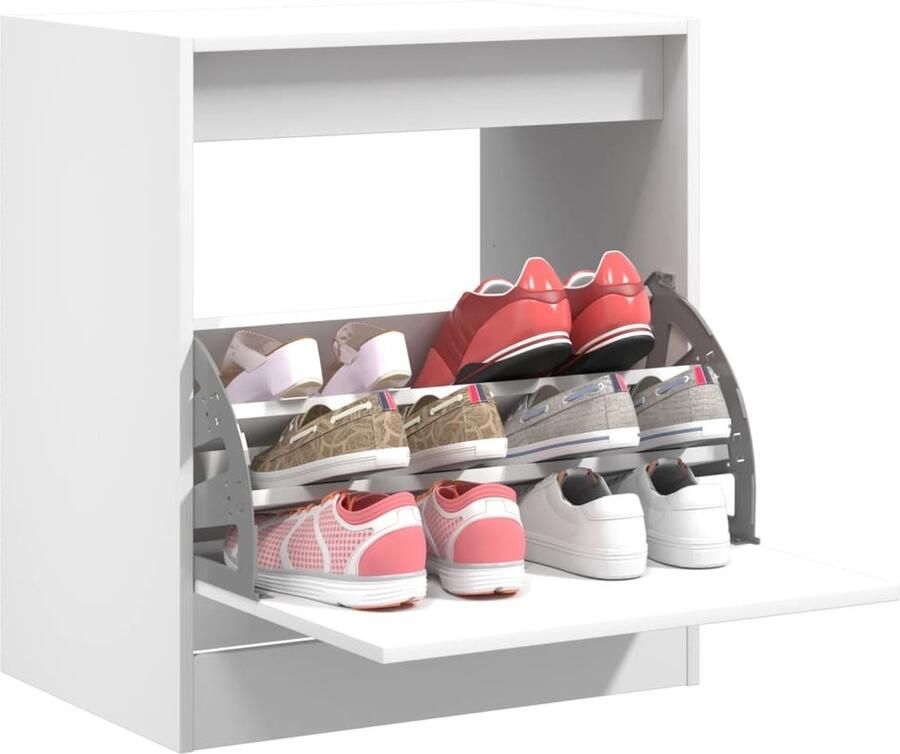 VidaXL Schoenenrek Schoenenrekken Opbergrek Voor Schoenen Schoenenstellage Schoenenkast 60x42x69 cm bewerkt hout wit - Foto 2