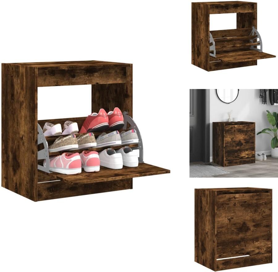 VidaXL Schoenenrek Schoenenrekken Opbergrek Voor Schoenen Schoenenstellage Schoenenkast 60x42x69 cm bewerkt hout gerookt eikenkleurig