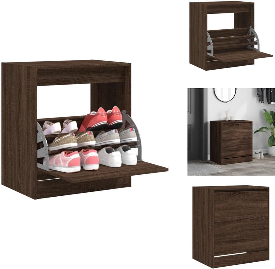 VidaXL Schoenenrek Schoenenrekken Opbergrek Voor Schoenen Schoenenstellage Schoenenkast 60x42x69 cm bewerkt hout bruin eikenkleur