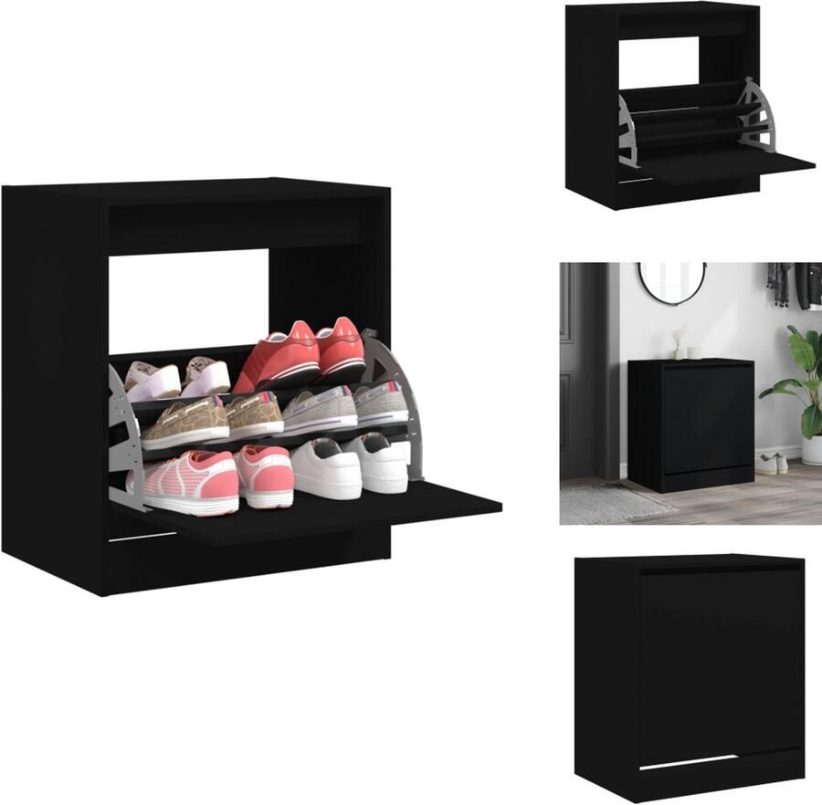 VidaXL Schoenenrek Schoenenrekken Opbergrek Voor Schoenen Schoenenstellage Schoenenkast 60x42x69 cm bewerkt hout zwart