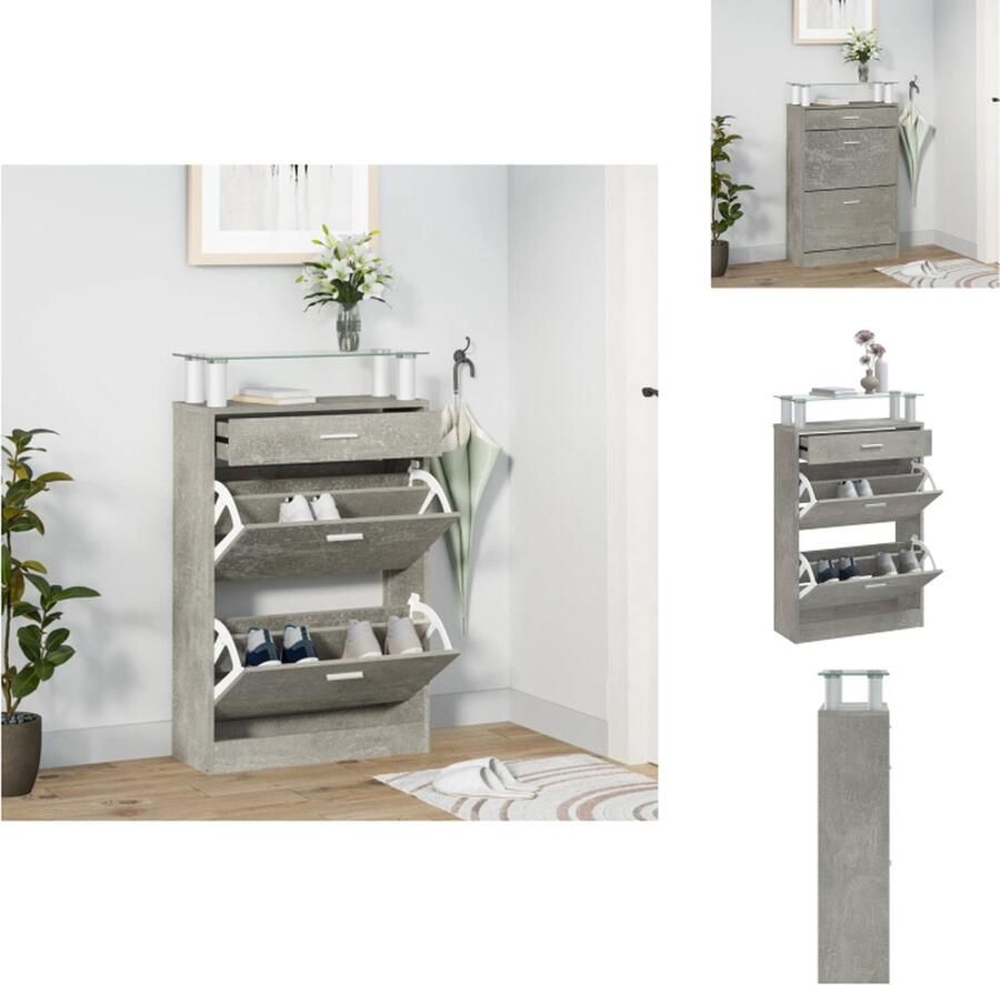 VidaXL Schoenenkast 63x24x104 cm bewerkt hout betongrijs