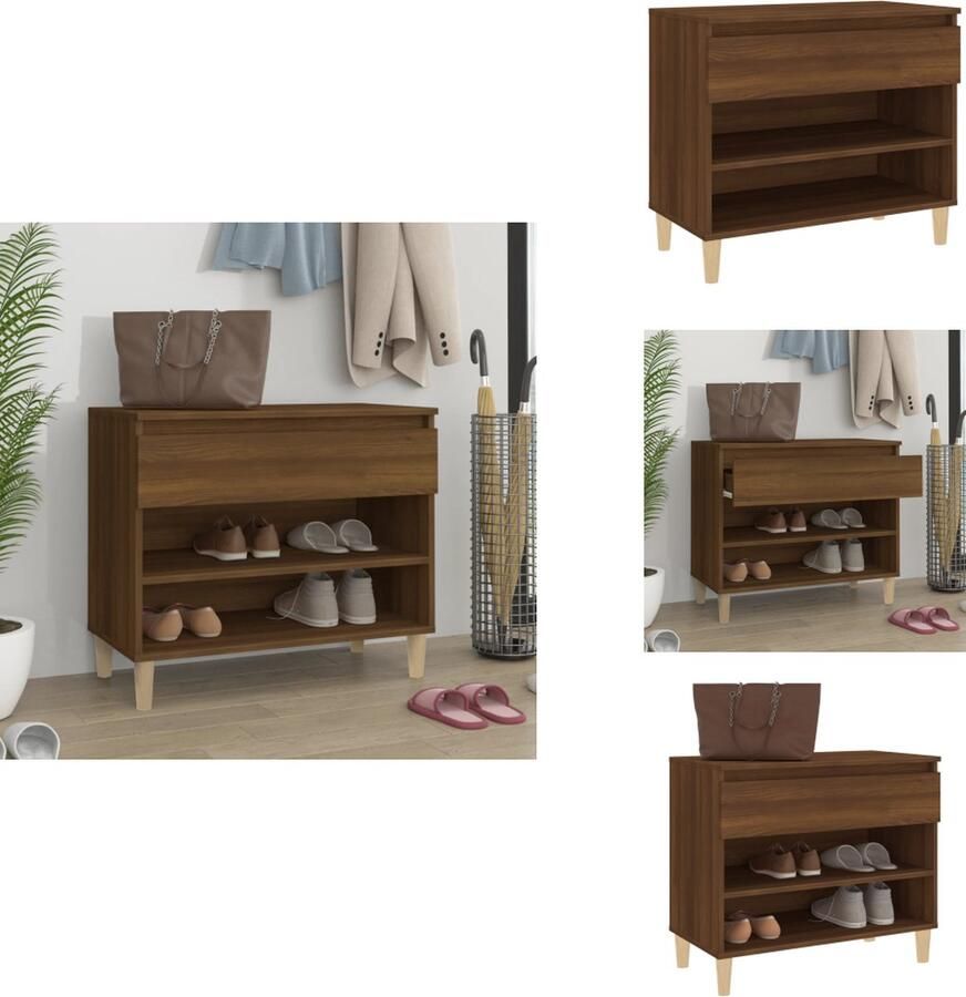 VidaXL Schoenenrek Schoenenrekken Opbergrek Voor Schoenen Schoenenstellage Schoenenkast 70x36x60 cm bewerkt hout bruineikenkleurig - Foto 2