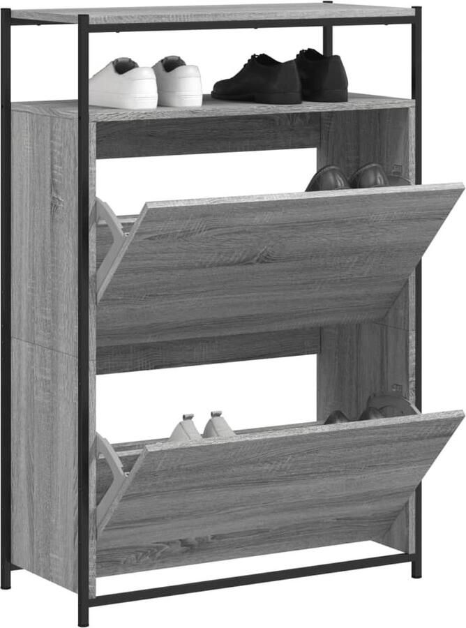 VidaXL Schoenenrek Schoenenrekken Opbergrek Voor Schoenen Schoenenstellage Schoenenkast 75x34x112 cm bewerkt hout grijs sonoma eikenkleur - Foto 2