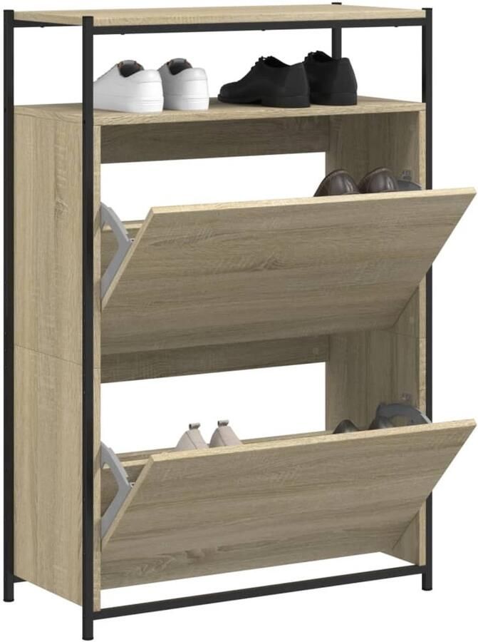 VidaXL Schoenenrek Schoenenrekken Opbergrek Voor Schoenen Schoenenstellage Schoenenkast 75x34x112 cm bewerkt hout sonoma eikenkleurig - Foto 2