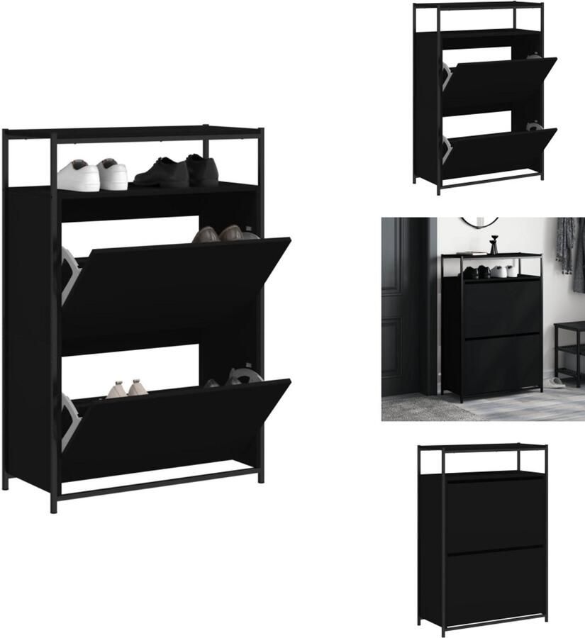 VidaXL Schoenenrek Schoenenrekken Opbergrek Voor Schoenen Schoenenstellage Schoenenkast 75x34x112 cm bewerkt hout zwart