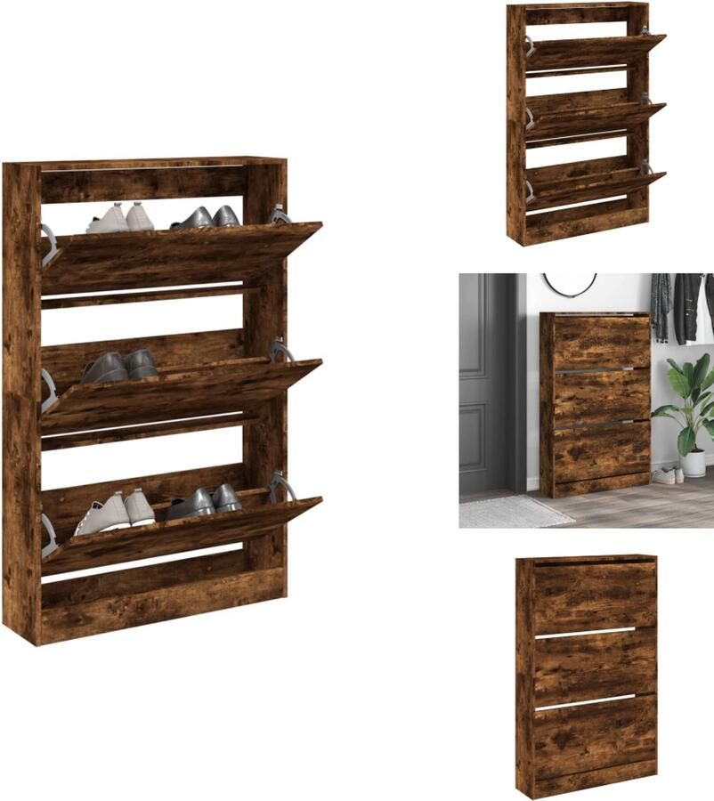 VidaXL Schoenenrek Schoenenrekken Opbergrek Voor Schoenen Schoenenstellage Schoenenkast 80x21x125 5 cm bewerkt hout gerookt eikenkleurig