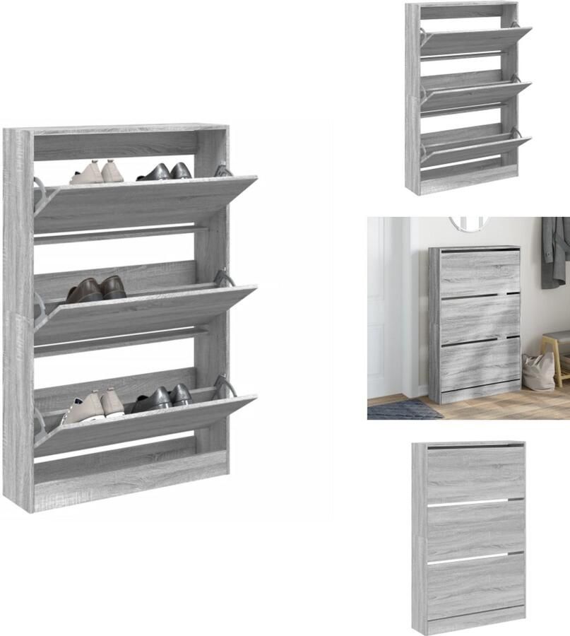 VidaXL Schoenenrek Schoenenrekken Opbergrek Voor Schoenen Schoenenstellage Schoenenkast 80x21x125 5 cm bewerkt hout grijs sonoma eiken