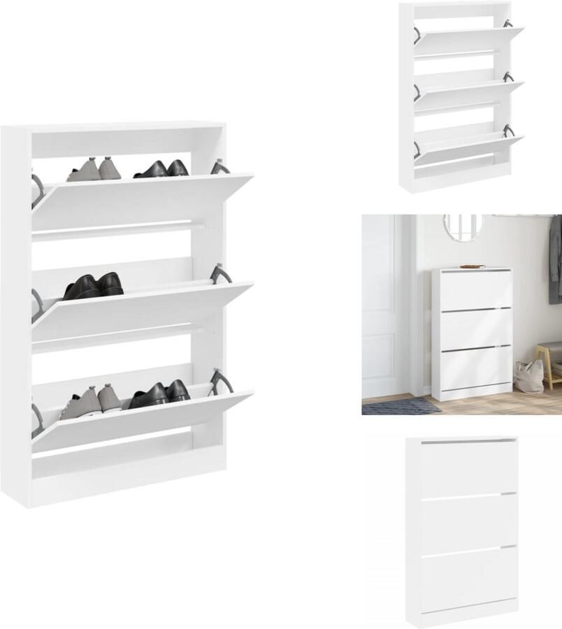 VidaXL Schoenenrek Schoenenrekken Opbergrek Voor Schoenen Schoenenstellage Schoenenkast 80x21x125 5 cm bewerkt hout wit