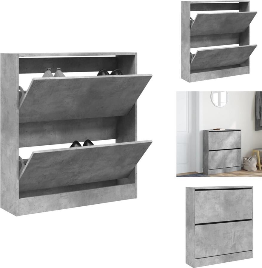 VidaXL Schoenenrek Schoenenrekken Opbergrek Voor Schoenen Schoenenstellage Schoenenkast 80x21x87 5 cm bewerkt hout betongrijs