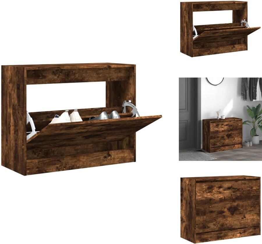 VidaXL Schoenenrek Schoenenrekken Opbergrek Voor Schoenen Schoenenstellage Schoenenkast 80x34x63 cm bewerkt hout gerookt eikenkleurig