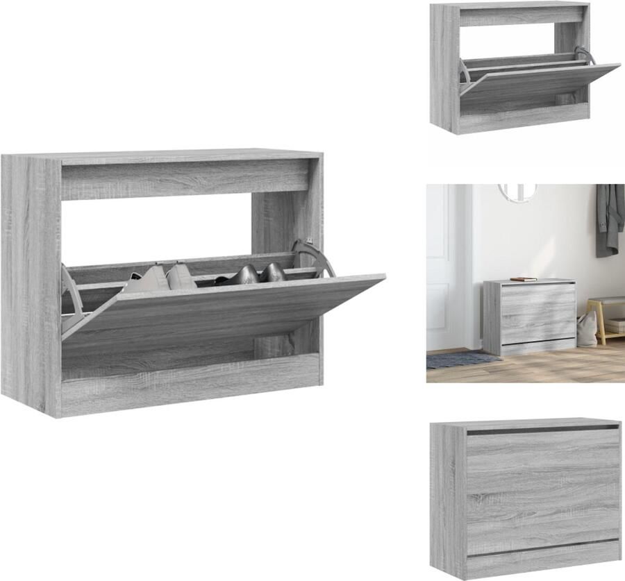 VidaXL Schoenenrek Schoenenrekken Opbergrek Voor Schoenen Schoenenstellage Schoenenkast 80x34x63 cm bewerkt hout grijs sonoma eikenkleurig