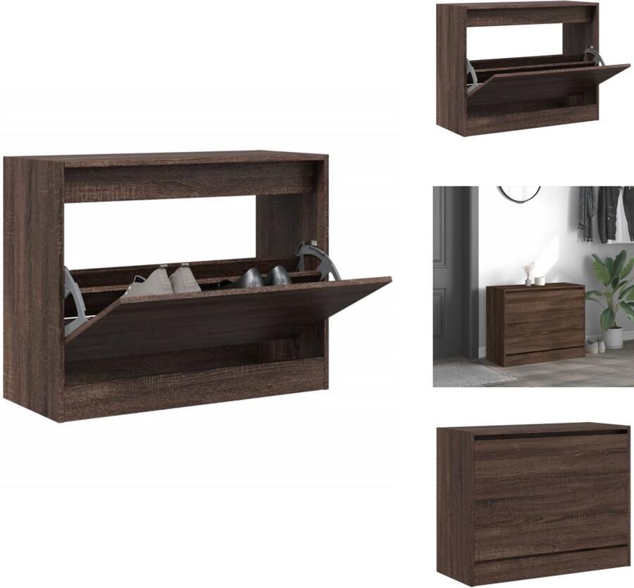 VidaXL Schoenenrek Schoenenrekken Opbergrek Voor Schoenen Schoenenstellage Schoenenkast 80x34x63 cm bewerkt hout bruin eikenkleur