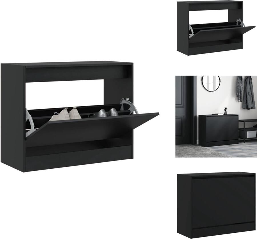 VidaXL Schoenenrek Schoenenrekken Opbergrek Voor Schoenen Schoenenstellage Schoenenkast 80x34x63 cm bewerkt hout zwart