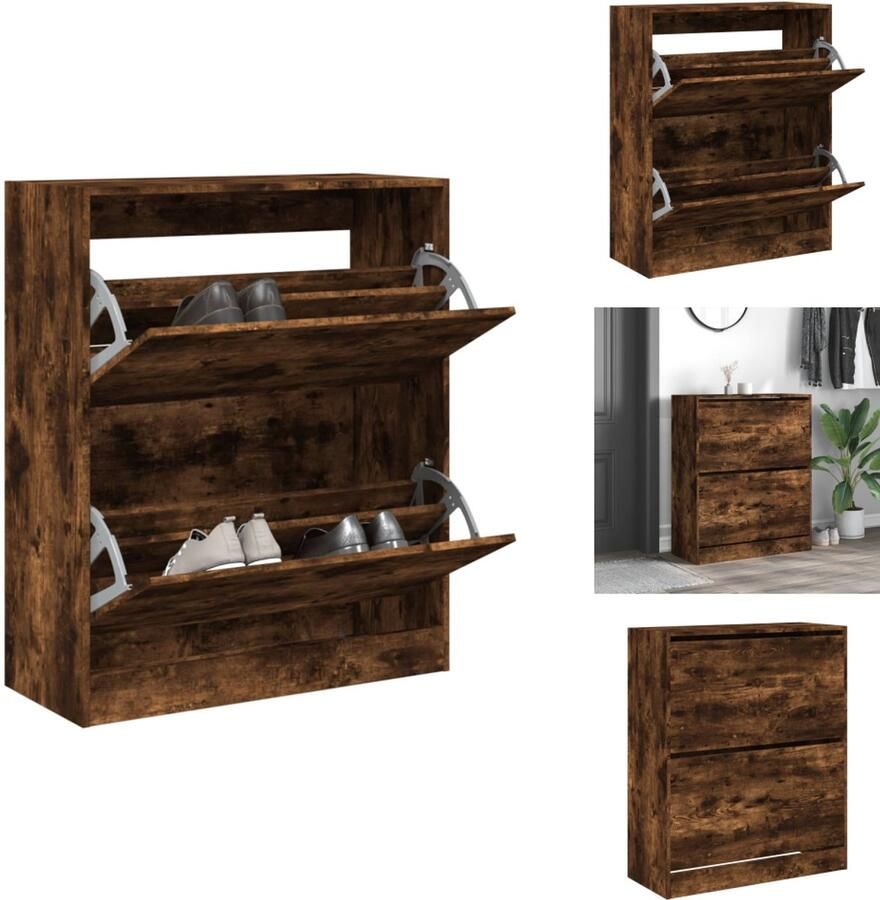 VidaXL Schoenenrek Schoenenrekken Opbergrek Voor Schoenen Schoenenstellage Schoenenkast 80x34x96 5 cm bewerkt hout gerookt eikenkleurig