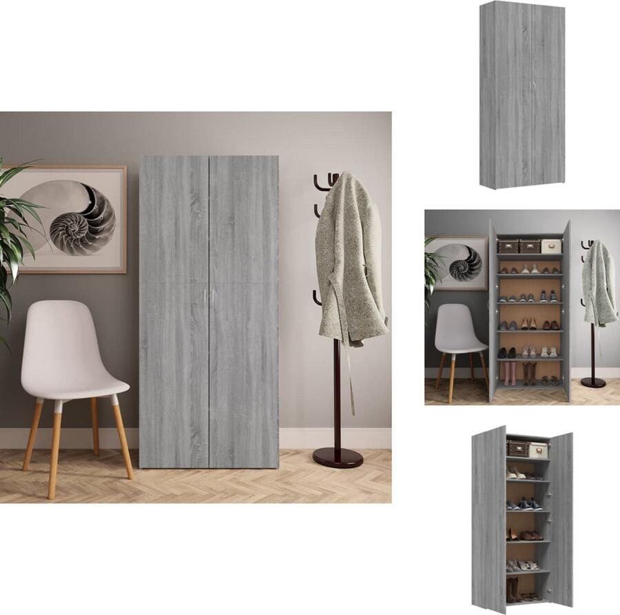 VidaXL Schoenenrek Schoenenrekken Opbergrek Voor Schoenen Schoenenstellage Schoenenkast 80x35 5x180 cm bewerkt hout grijs sonoma eiken