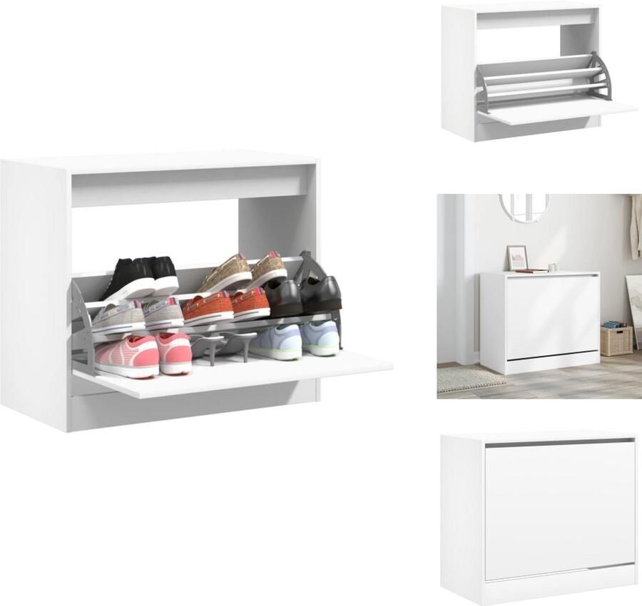 VidaXL Schoenenrek Schoenenrekken Opbergrek Voor Schoenen Schoenenstellage Schoenenkast 80x42x69 cm bewerkt hout wit