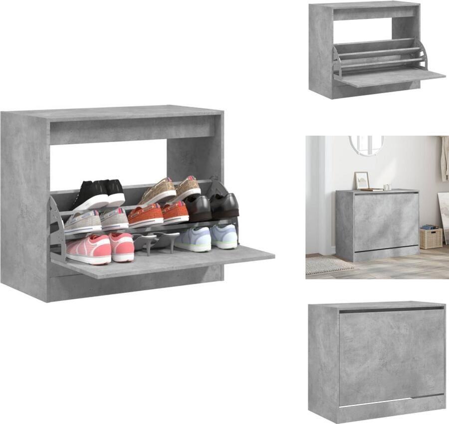 VidaXL Schoenenrek Schoenenrekken Opbergrek Voor Schoenen Schoenenstellage Schoenenkast 80x42x69 cm bewerkt hout betongrijs