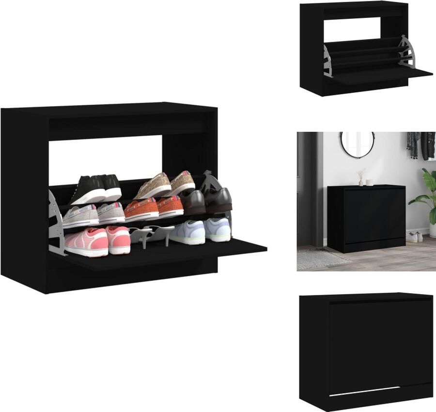VidaXL Schoenenrek Schoenenrekken Opbergrek Voor Schoenen Schoenenstellage Schoenenkast 80x42x69 cm bewerkt hout zwart