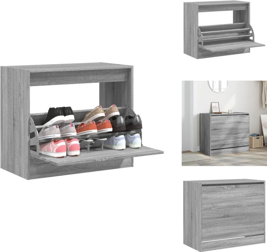 VidaXL Schoenenrek Schoenenrekken Opbergrek Voor Schoenen Schoenenstellage Schoenenkast 80x42x69 cm bewerkt hout grijs sonoma eikenkleurig