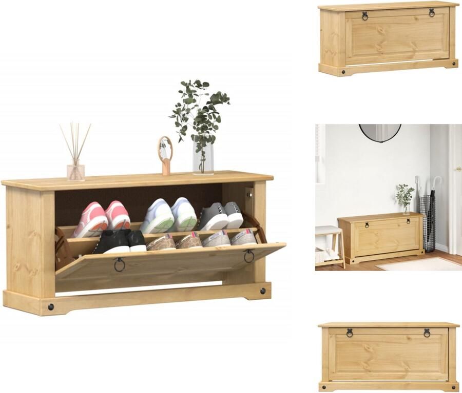 VidaXL Schoenenrek Schoenenrekken Opbergrek Voor Schoenen Schoenenstellage Schoenenkast Corona 99x32x47 cm massief grenenhout
