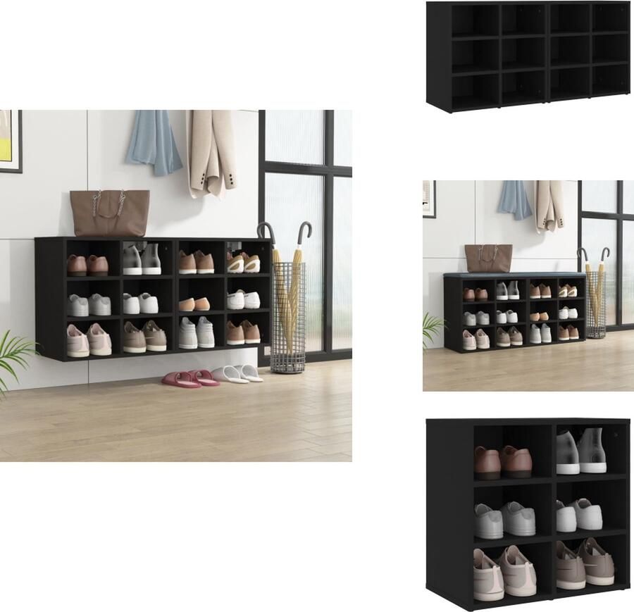 VidaXL Schoenenrek Schoenenrekken Opbergrek Voor Schoenen Schoenenstellage Schoenenkasten 2 st 52 5x30x50 cm zwart