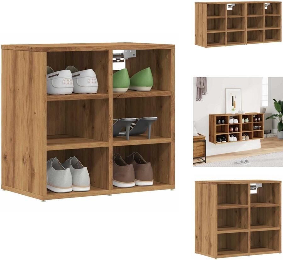 VidaXL Schoenenrek Schoenenrekken Opbergrek Voor Schoenen Schoenenstellage Schoenenkasten 2 st 52x30x50 cm artisanaal eiken