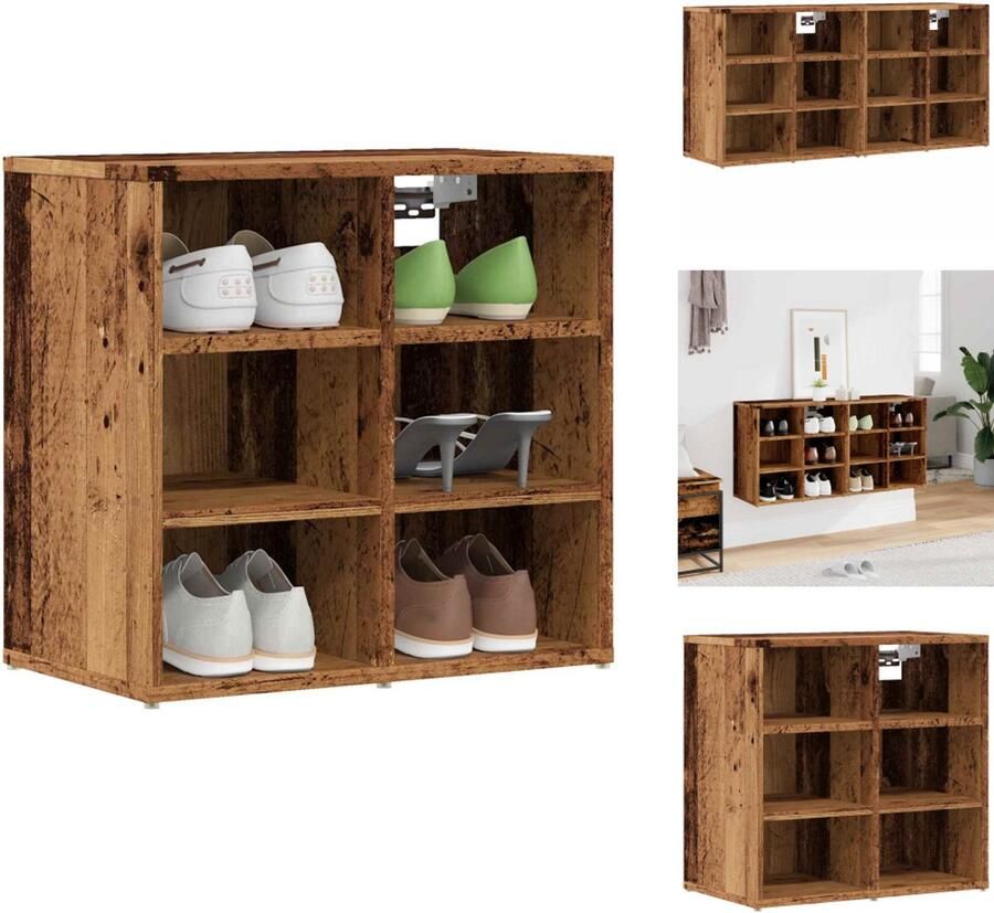 VidaXL Schoenenrek Schoenenrekken Opbergrek Voor Schoenen Schoenenstellage Schoenenkasten 2 st 52x30x50 cm oud houtkleurig