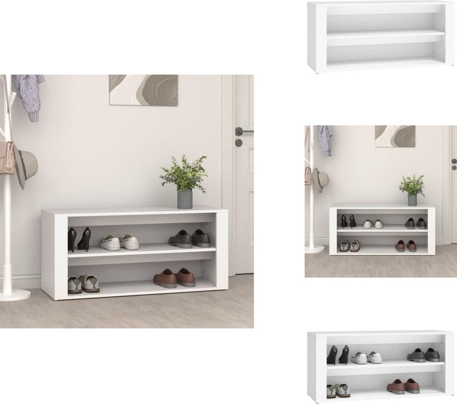 VidaXL Schoenenrek Schoenenrekken Opbergrek Voor Schoenen Schoenenstellage -Schoenenrek-100x35x45-cm-bewerkt-hout-wit