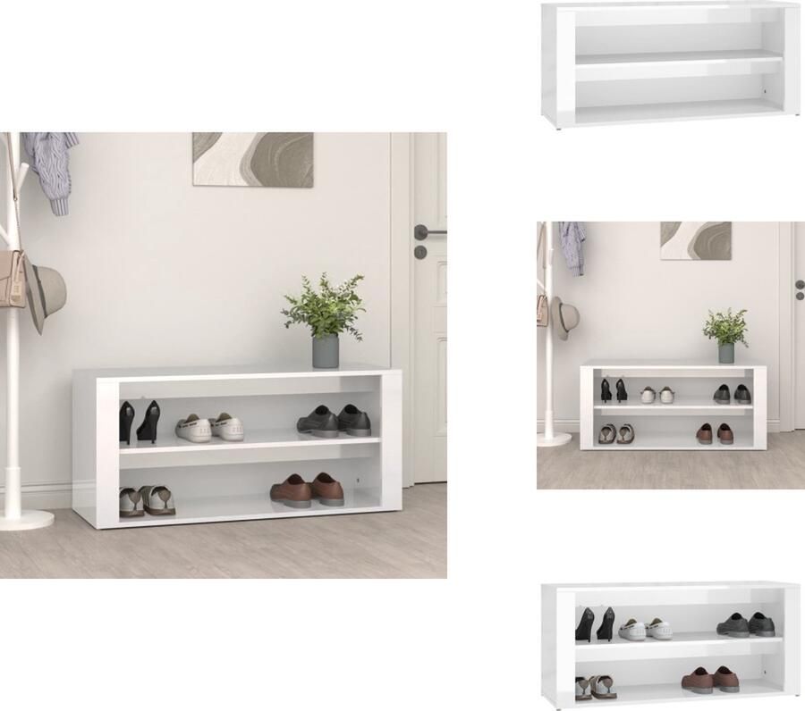 VidaXL Schoenenrek Schoenenrekken Opbergrek Voor Schoenen Schoenenstellage Schoenenrek 100x35x45 cm bewerkt hout hoogglans wit