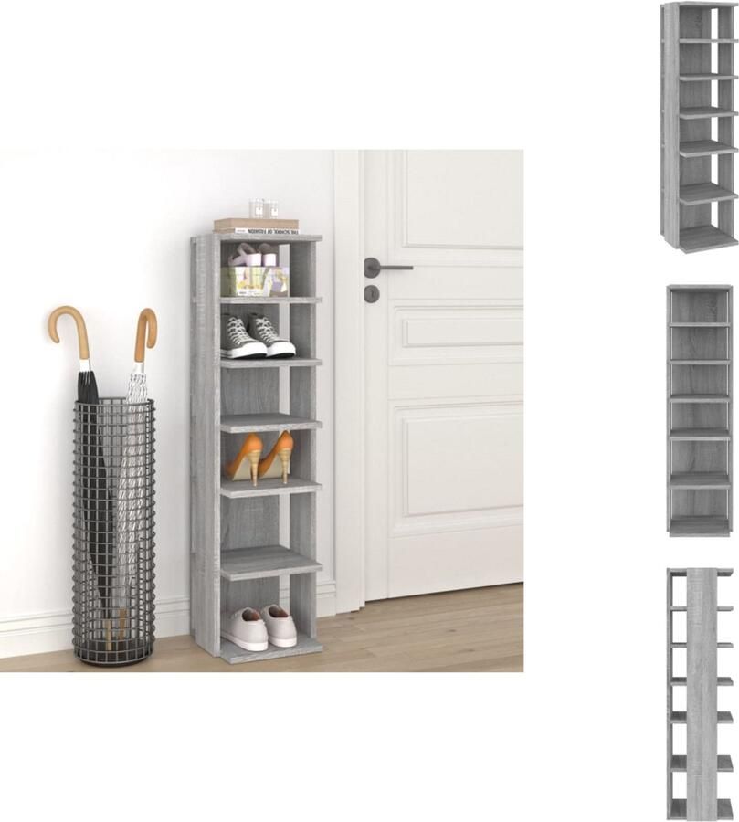 VidaXL Schoenenrek Schoenenrekken Opbergrek Voor Schoenen Schoenenstellage Schoenenrek 27 5x27x102 cm bewerkt hout grijs sonoma