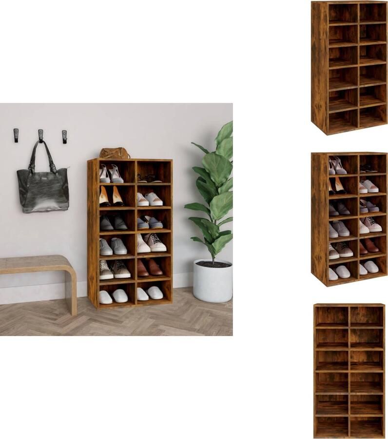 VidaXL Schoenenrek Schoenenrekken Opbergrek Voor Schoenen Schoenenstellage Schoenenrek 54x34x100 5 cm bewerkt hout gerookt eikenkleurig