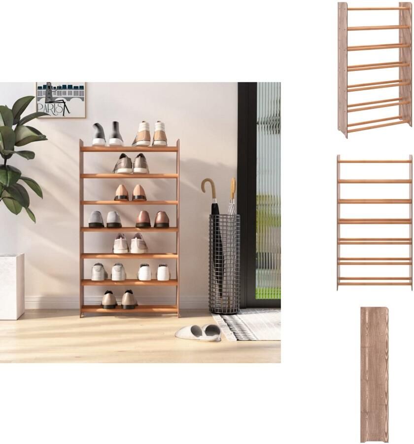 VidaXL Schoenenrek Schoenenrekken Opbergrek Voor Schoenen Schoenenstellage Schoenenrek 65x24x117 cm bewerkt hout bruin