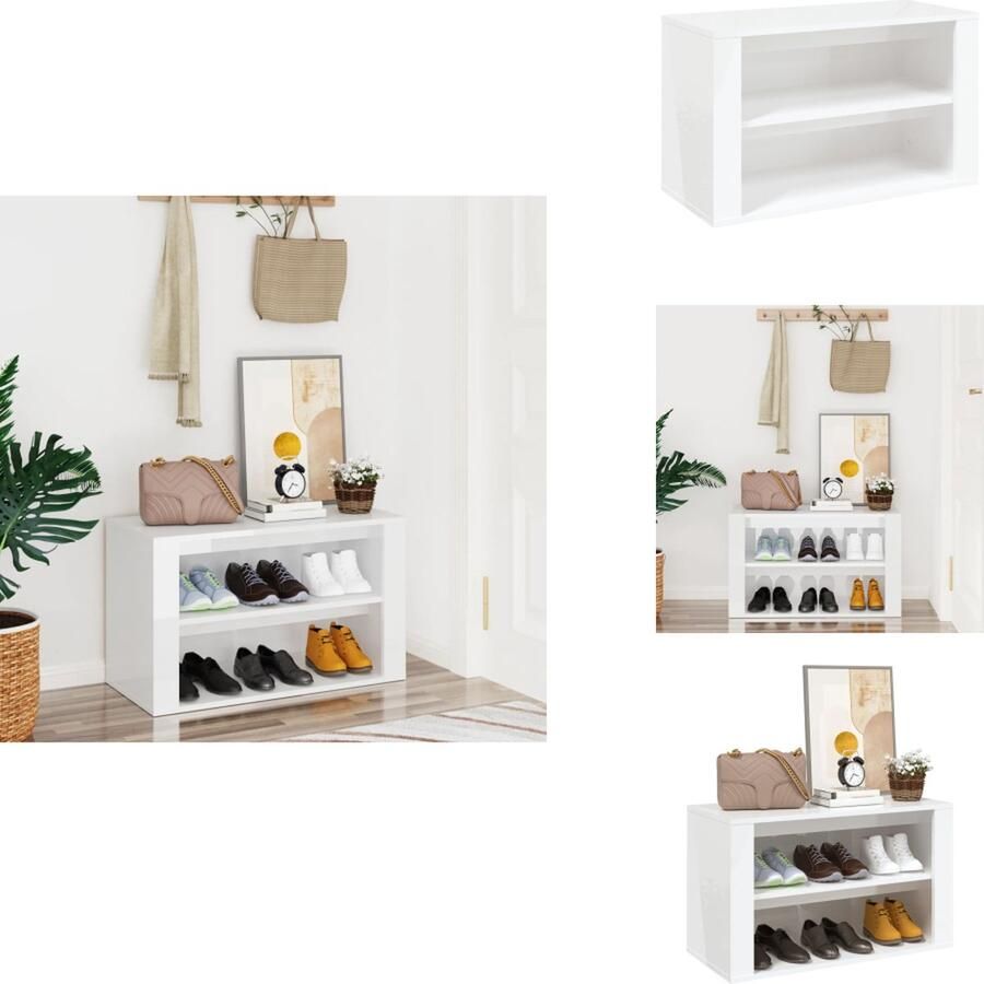 VidaXL Schoenenrek Schoenenrekken Opbergrek Voor Schoenen Schoenenstellage Schoenenrek 75x35x45 cm bewerkt hout hoogglans wit