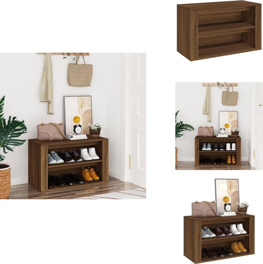 VidaXL Schoenenrek Schoenenrekken Opbergrek Voor Schoenen Schoenenstellage Schoenenrek 75x35x45 cm bewerkt hout bruineikenkleurig
