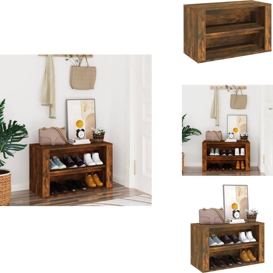 VidaXL Schoenenrek Schoenenrekken Opbergrek Voor Schoenen Schoenenstellage Schoenenrek 75x35x45 cm bewerkt hout gerookt eikenkleurig