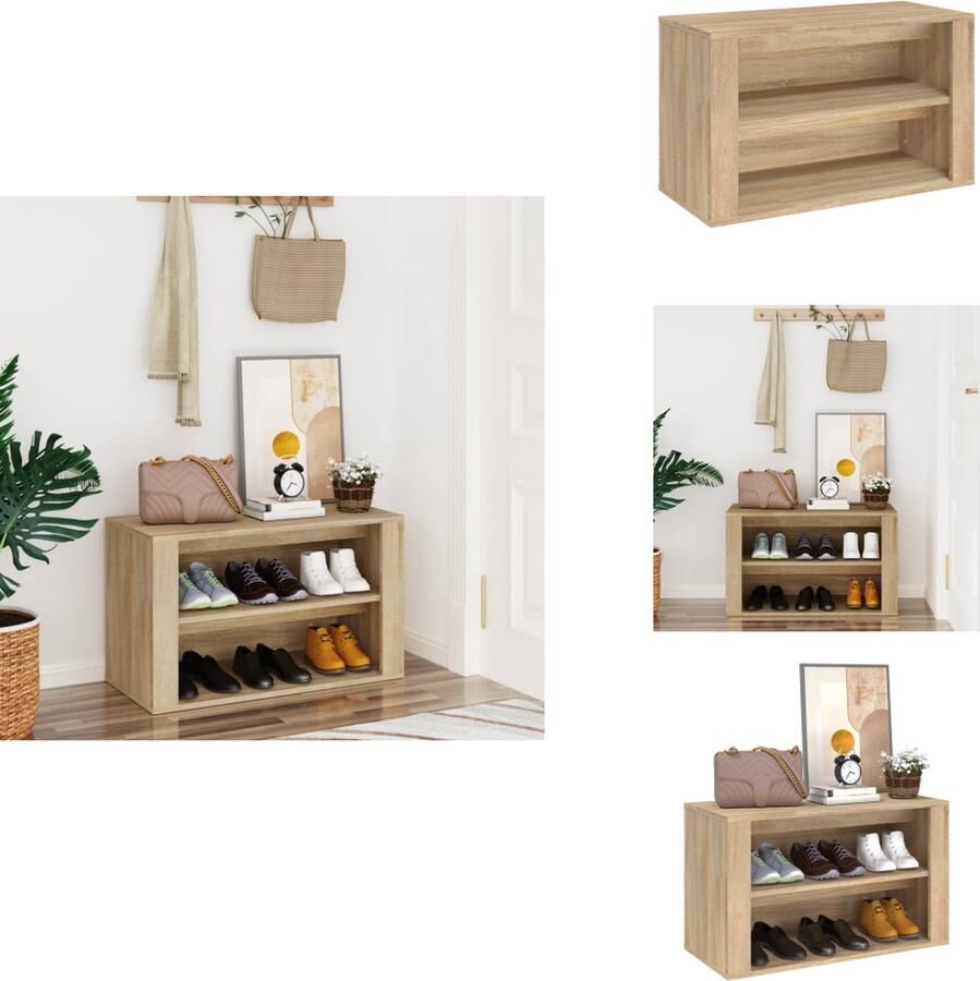 VidaXL Schoenenrek Schoenenrekken Opbergrek Voor Schoenen Schoenenstellage Schoenenrek 75x35x45 cm bewerkt hout sonoma eikenkleurig