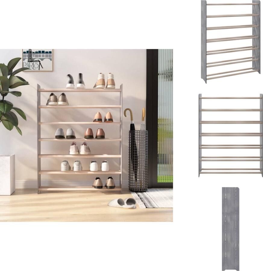 VidaXL Schoenenrek Schoenenrekken Opbergrek Voor Schoenen Schoenenstellage Schoenenrek 90x24x117 cm bewerkt hout grijs