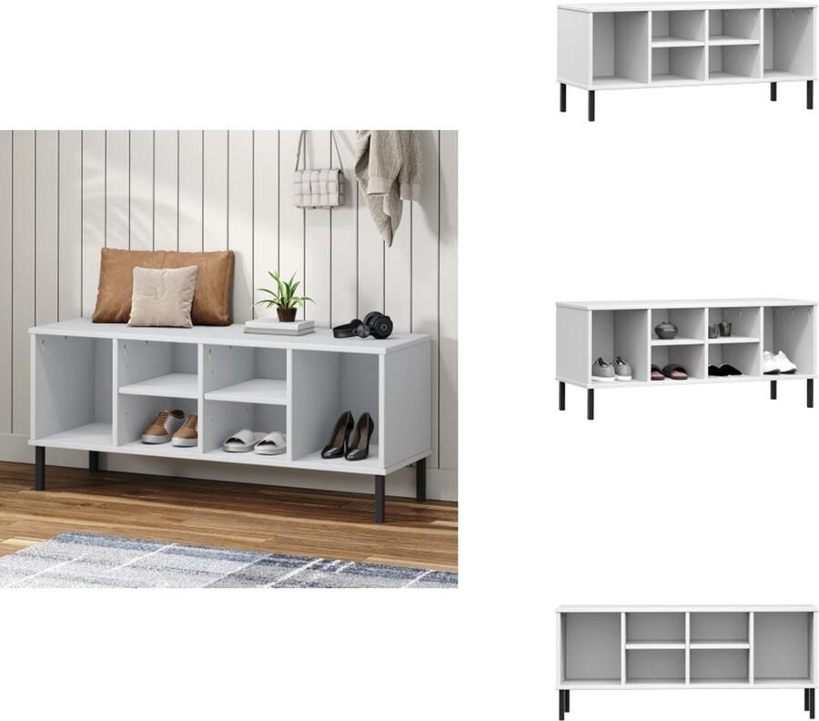 VidaXL Schoenenrek Schoenenrekken Opbergrek Voor Schoenen Schoenenstellage Schoenenrek met metalen poten OSLO 106x35x45 cm grenenhout wit