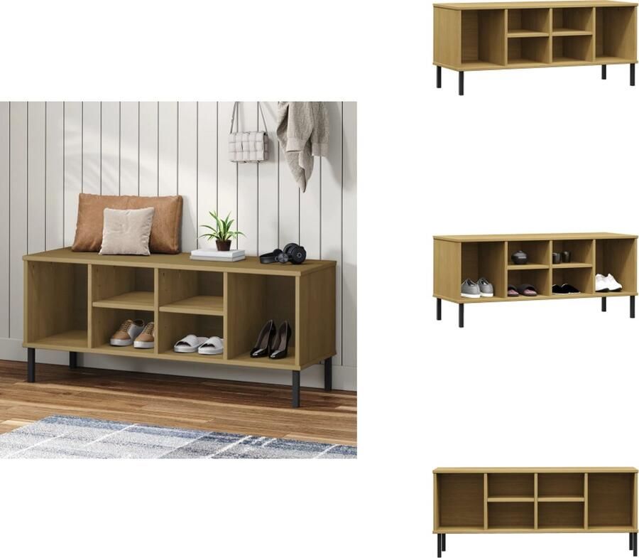 VidaXL Schoenenrek Schoenenrekken Opbergrek Voor Schoenen Schoenenstellage Schoenenrek met metalen poten OSLO 106x35x45cm grenenhout bruin