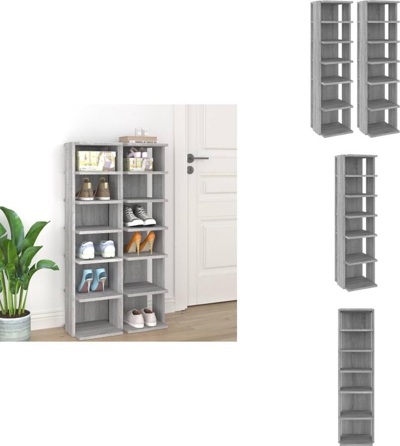 VidaXL Schoenenrek Schoenenrekken Opbergrek Voor Schoenen Schoenenstellage Schoenenrekken 2 st 27-5x27x102 cm bewerkt hout grijs sonoma - Foto 2