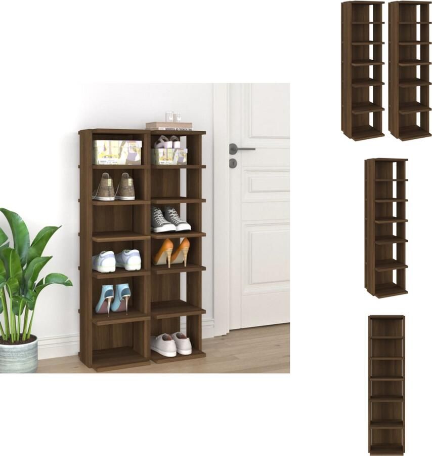 VidaXL Schoenenrek Schoenenrekken Opbergrek Voor Schoenen Schoenenstellage Schoenenrekken 2 st 27 5x27x102 cm bewerkt hout bruineiken