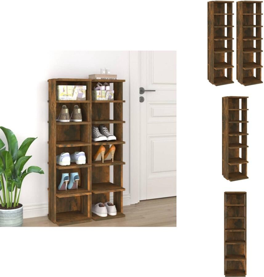 VidaXL Schoenenrek Schoenenrekken Opbergrek Voor Schoenen Schoenenstellage Schoenenrekken 2 st 27-5x27x102 cm bewerkt hout gerookt eiken